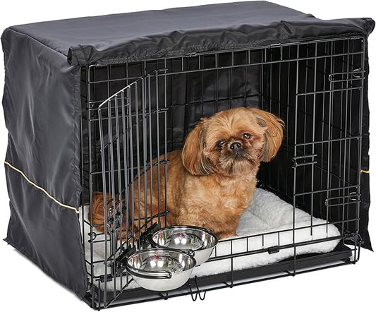 MidWest Homes for Pets Double Door iCrate Starter Kit, 24-inch Dog Crate Bundle for Small Breeds, Includes Cage, Pet Bed, 2 Bowls and Privacy Cover