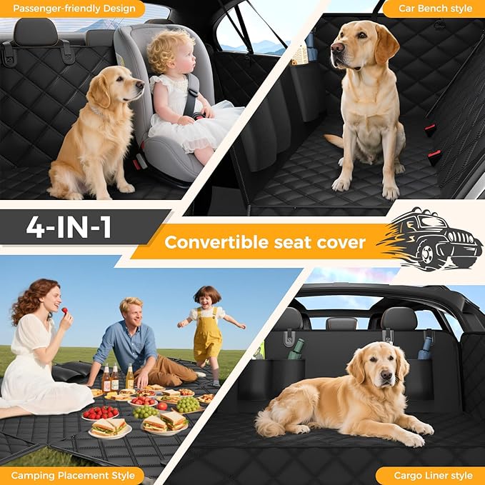 Dog Car Seat Cover for Back Seat,100% Waterproof Scratch Proof Nonslip Seat Cover,600D Heavy Duty Scratch Soft Dog Hammock for Car for Cars Trucks and SUVs (Grey)