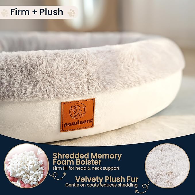 Round Donut Dog Bed – Luxury Orthopedic Dog Beds with Memory Foam – Calming Bolster Pet Bed, Water-Resistant, Washable Plush Cover, YKK Zipper – Small, Medium, Large Dogs & Cats (31 Inches)
