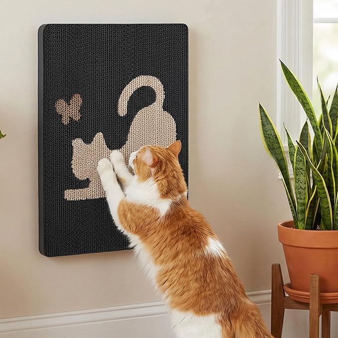 Ownpets Wall Cat Scratcher, Cute Vertical Cat Scratching Board, Wall Mounted Cat Scratch Pad for Wall, Glass, Wood, and Tile, Furniture Protector, Black