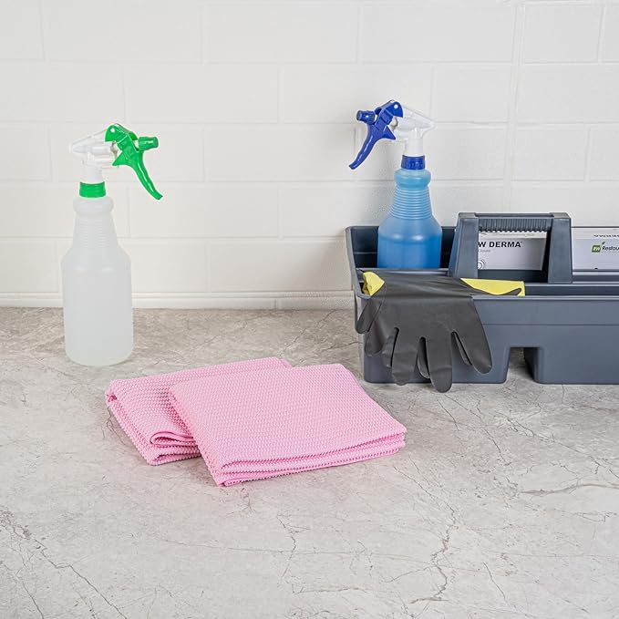 Restaurantware-Clean Tek Professional 25.2 x 16.9 Inch Chamois Cloths, 20 Reusable Microfiber Towels - Storage Tube Included, Absorbent, Pink PVA 3D Microfiber Cleaning Rags, for Windows Or Cars