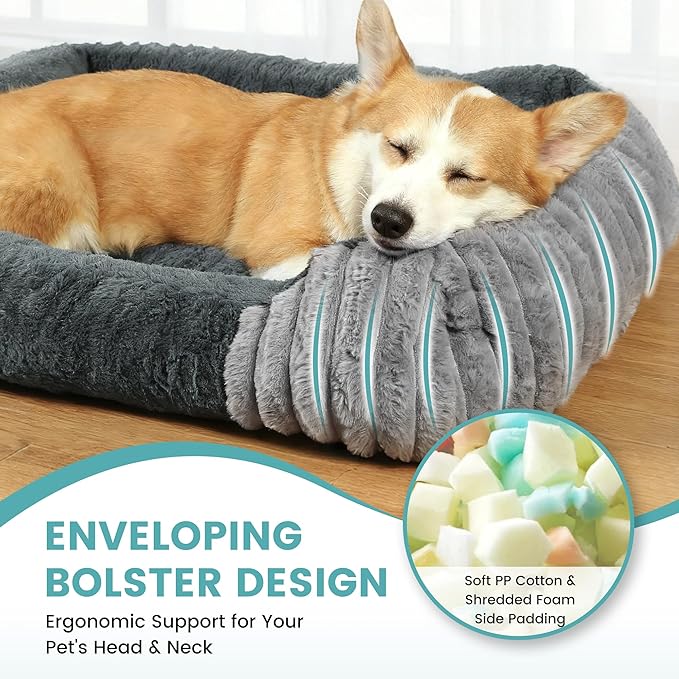 Dog Beds for Small Dogs 28x20 Inch, Comfort-Sided Orthopedic Dog Bed Couch with Breathable Shredded Memory Foam, Faux Rabbit Fur Pet Bed, Non-Detachable, Non-Slip, Machine Washable