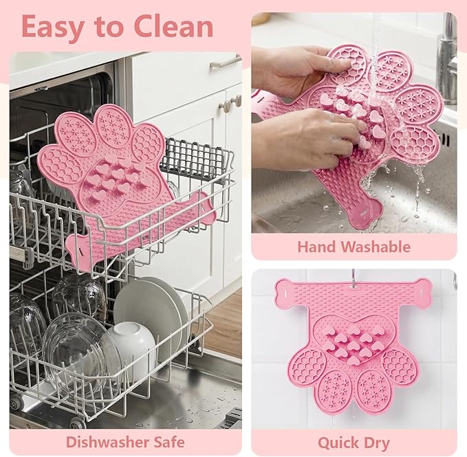 Licking Mat for Dogs & Cats, Slow Feeder Lick Pat, Anxiety Relief Dog Feeding Mat for Butter Yogurt Peanut, Pink
