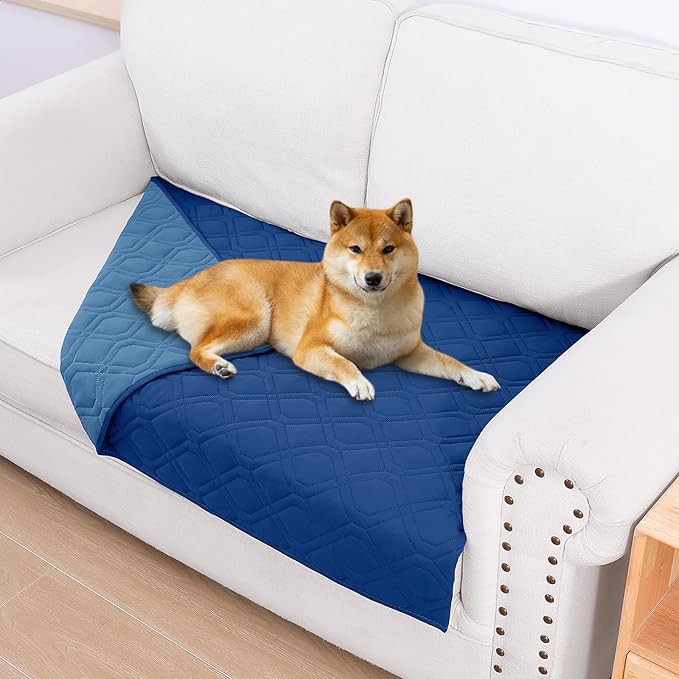 Smiry Waterproof Dog Blanket, 30x53 Inch Soft Pet Bed Cover Reversible, Washable Sofa Couch Furniture Protector for Small Medium Large Dog Puppy Cat, Geometric, Navy/Blue