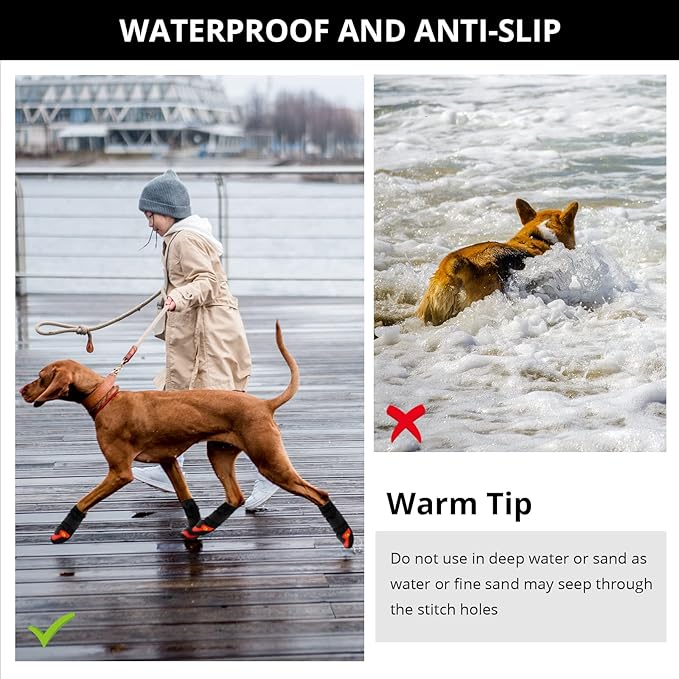 Dog Shoes for Hot Pavement Anti-Slip Dog Boots & Paw Protectors for Summer Rainy Day Dog Snow Boots Waterproof Dog Shoes for Small Medium Large Dogs with Reflective Straps for Hiking 4Pcs