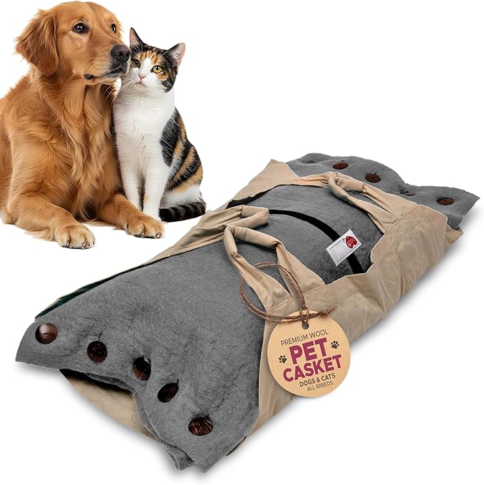 Cocoon® - Eco-Friendly Pet Burial & Cremation Ceremony Kit (Premium Wool) - Casket for Dogs and Cats – Size for Every Breed (Choose Size & Color) (Medium, Grey)