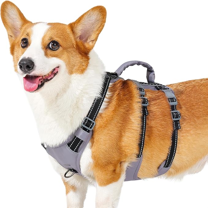 Huntboo Reflective Dog Harness with Handle, Escape Proof, No Slip, Breathable, Lightweight, Adjustable Lift Harness for Small, Medium, and Large Dogs Walking, Training, and Running Gear(Black,M)