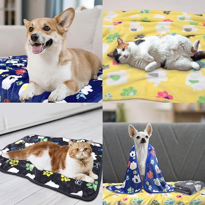 Rezutan 1 Pack 3 Dog Blanket for Large Dogs,41x31 inch for Medium Soft Fluffy Washable Pet Cat Blankets,Reversible Elephant & Paw Print for Dog Kennels & Beds, Sofas, Grey