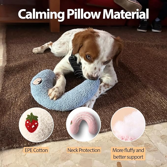 U-Shaped Calming Pillow for Cats and Dogs - Super Soft Plush Fabric, Cozy Headrest, Neck Support for Deep Sleep, Kitten Headrest, Pet Bed (Blue)