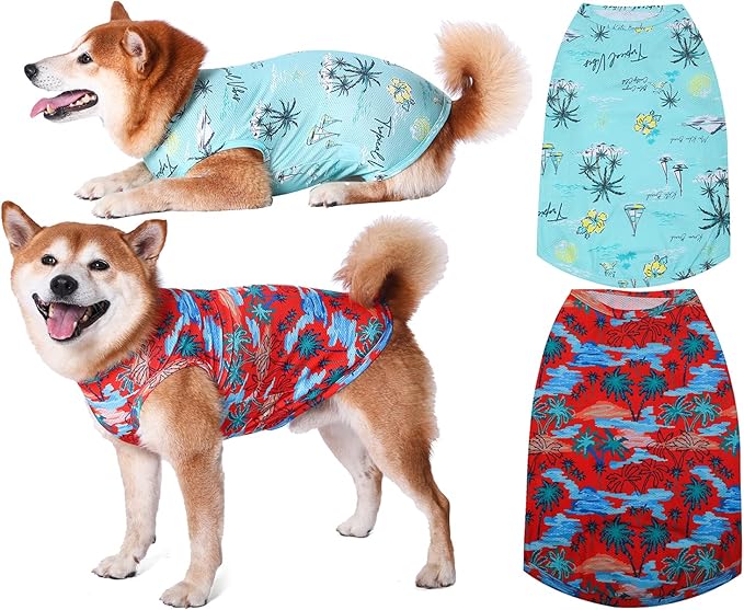 Dog Summer Cooling Shirts,Sun Protection Quick Dry Mesh Breathable Medium Tee-Shirt,Red+Blue M