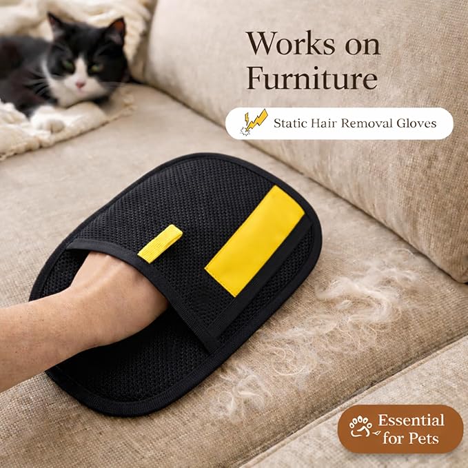 Pet Hair Remover Kit – 3 Piece Dog & Cat Hair Cleaning Set – Reusable Fur Removal Glove, Rubber Brush & Lint Roller – Removes Hair from Furniture, Couch, Carpet, Clothes & Car