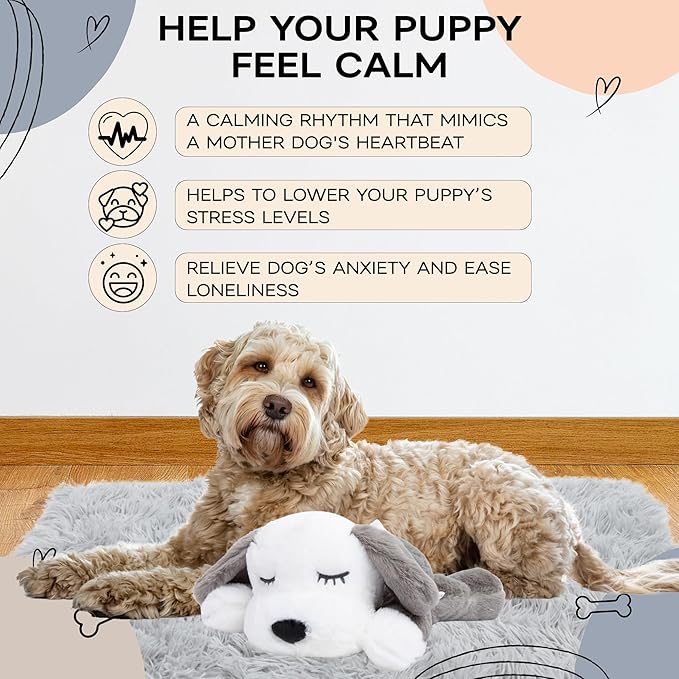 Heartbeat Puppy for Dogs with Blanket, Heat Packs and Chew Toy - Pet Anxiety Relief and Calming Sleep Aid - Perfect Dog Stuffed Animal for Behavioral Crate Training - Dog Toys