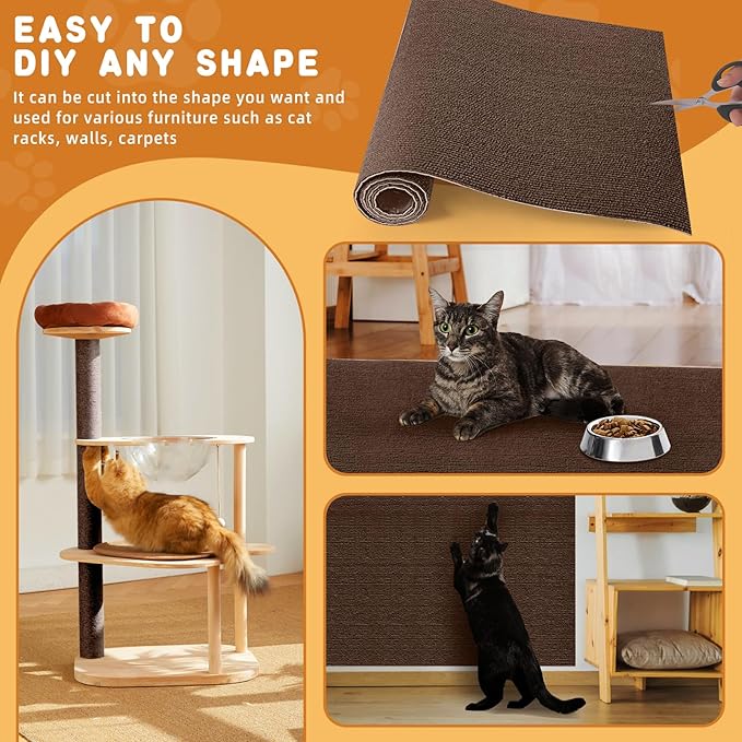 4pack Cat Scratch Couch Furniture and Wall Protector | Adhesive Cat Scratch Pad for Covering Cat Tower, DIY Climbing Cat Scratcher Couch Protector from Cat Claws Scratching (Brown)