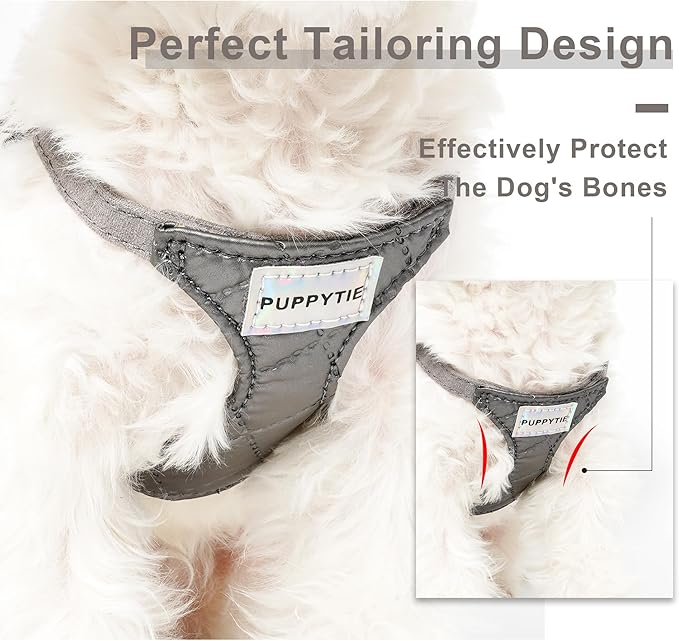Puppytie No Pull xs Dog Harness with Multifunction Dog Leash,Soft Adjustable No Choke Escape Proof Pet Harness Vest,Glossy Grey,XS