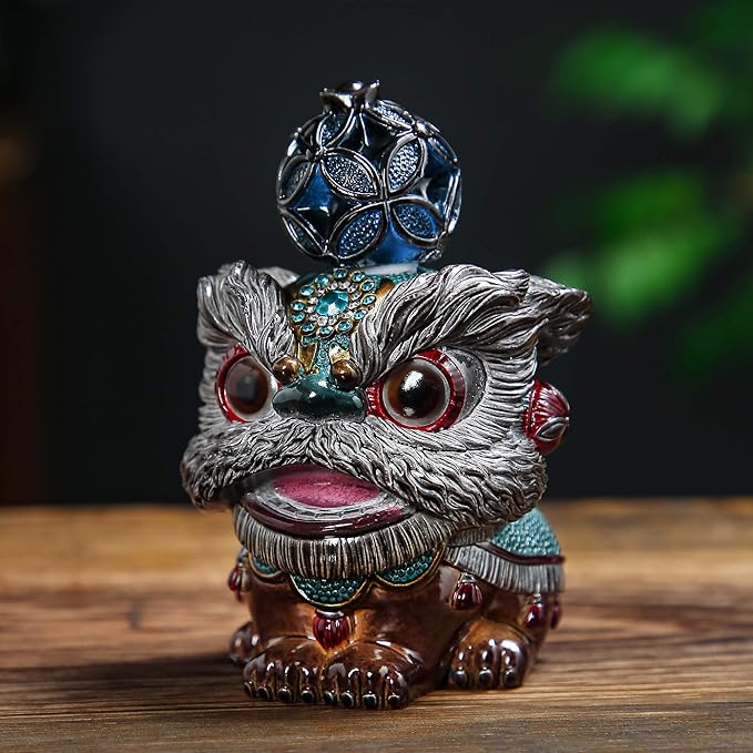 Color Changing Tea Pet, Tea Set Accessories Traditional Gongfu Tea Set Accessory, for Tea Lover Friends (Blue Lion Dance)