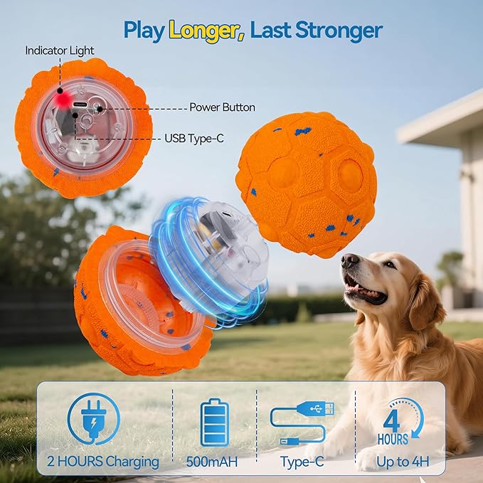 Newget Interactive Dog Toy Ball with Remote, 3 Modes Smart Moving Dog Balls with Touch Wake-Up, Automatic Bouncing/Rolling Chew-Resistant Ball for Medium & Large Dogs to Keep Busy, Indoor/Outdoor