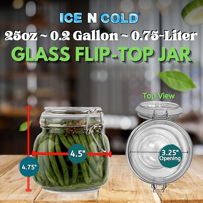 Airtight Glass Storage Jars with Clamp Lid – Food Storage Containers with Rubber Gasket Seal – Pantry & Kitchen Canisters for Dry Goods, Coffee, Sugar, Pasta – 0.4L to 4L Sizes (4, 25oz | 0.75L)