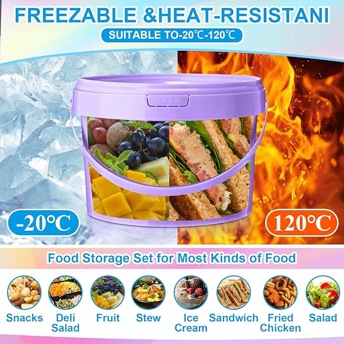 20 Pack 1 Gallon Plastic Bucket with Lids and Handles Food Grade Ice Cream Buckets with Lid Reusable Colorful Multipurpose Food Storage Containers Freeze Safe Ice Cream Tubs for Kitchen
