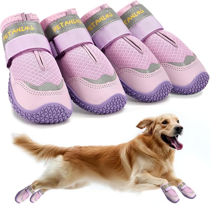 Dog Shoes for Large Dogs, Medium Dog Boots & Paw Protectors for Winter Snow, Breathable Dog Booties for Hot Pavement, Hardwood Floors Purple Size 8
