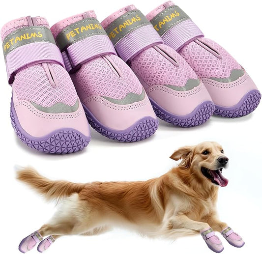 Dog Shoes for Large Dogs, Medium Dog Boots & Paw Protectors for Winter Snow, Breathable Dog Booties for Hot Pavement, Hardwood Floors Purple Size 4