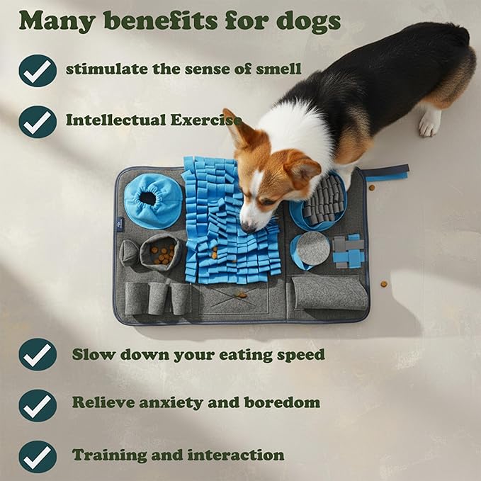 Snuffle Mat for Dogs, M Size Blue Interactive Dog Sniffing Pad, Non-Slip Puzzle Toy for Small Medium Breeds, Washable Foraging Mat for Boredom Anxiety Relief