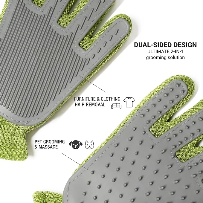 Dog Grooming Glove & Cat Hair Remover - Deshedding Brush for Shedding Control - Gentle Massage Tool for Dogs & Cats with Long and Short Hair - Ideal for Washing and Grooming