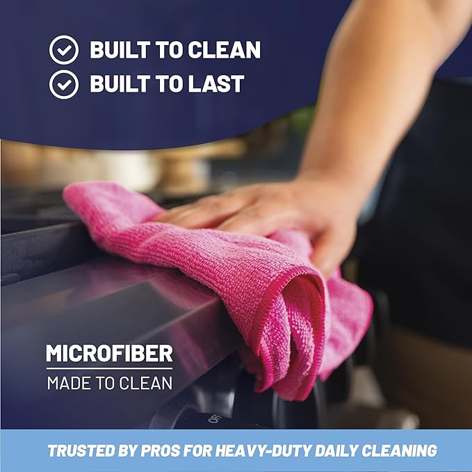 MW Pro Microfiber Cleaning Cloth | Coral, Teal, Plum | 12 Pack | 16” x 16” | All Purpose Microfiber Towels - Clean, Dust, Polish, Scrub, Absorbent