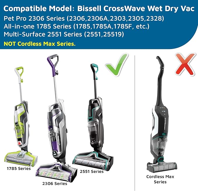 Replacements Part Compatible with BISSELL CrossWave Wet Dry Vacuum, CrossWave PET PRO and CrossWave Cordless Accessories (2 Multi-Surface Pet Brush Rolls+2 Filters)