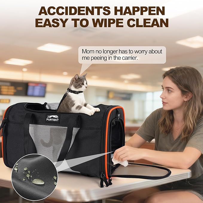 Pet Carrier Airline Approved with Wheels, Rolling Airline Cat Carrier Underseat up to 13lbs, Soft-Sided Cat Carriers for Kitten and Puppy with Shoulder Strap and Pet Bowl 16.5 * 11 * 10.2in, Black
