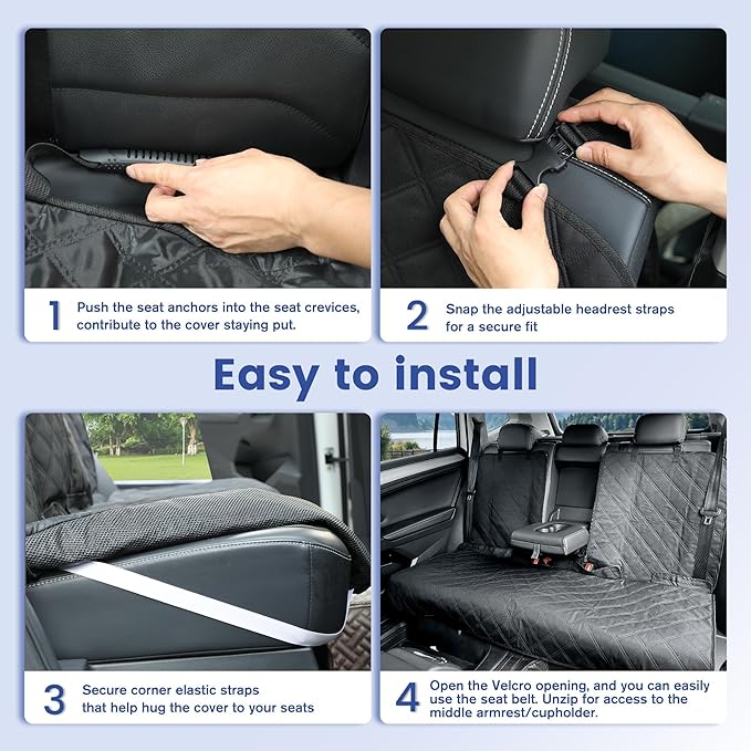 Back Seat Cover for Large SUVs/Trucks Rear Split Bench - Heavy-Duty 900D Waterproof Non-Slip Car Seat Protector for Messy Pet Dogs & Kids, Easy Clean(Black)