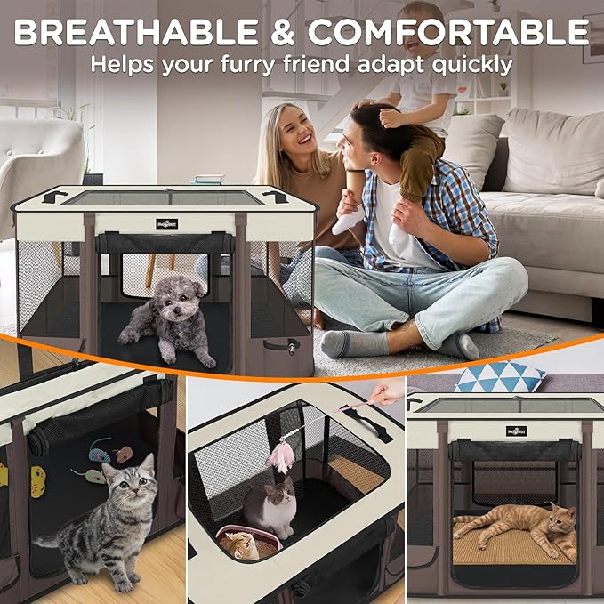 Foldable Pet Kitten Playpen, Upgrade Waterproof Portable Dog Cat Playpen Kennel Tent for Small Cat Dog, Retractable Shade Cover with Carrying Case, Indoor Outdoor Use for Small Pet.