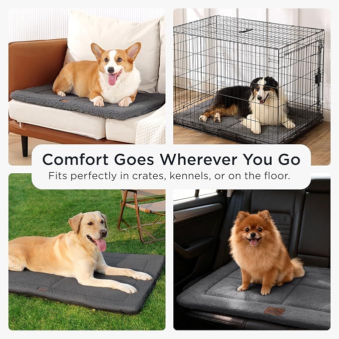 Reversible Dog Crate Pad Bed for Extra Large Dogs,Washable & Non-Slip Kennel Pet Mat, High Density Foam and Soft Fleece Cat Bed for Indoor & Outdoor Use, 48" x 30", Dark Gray