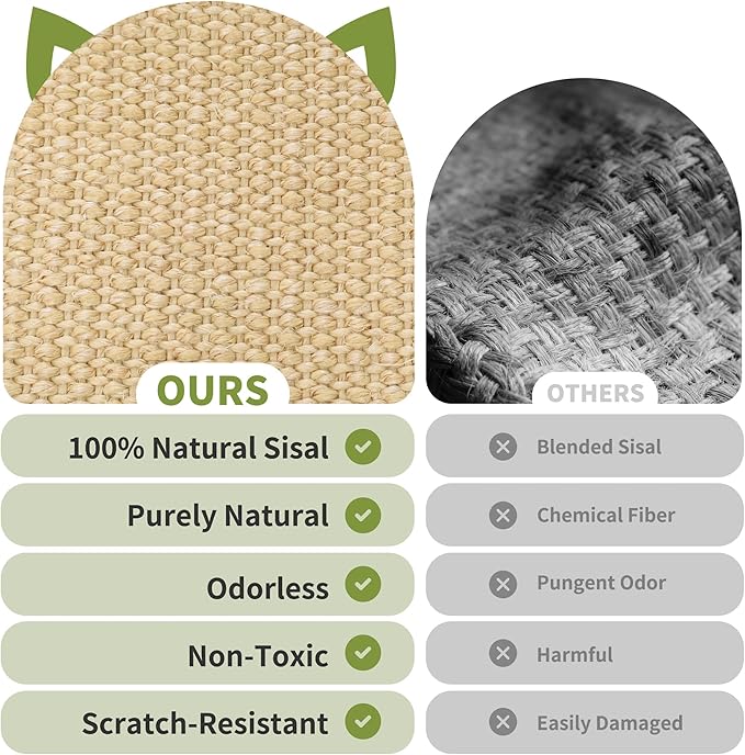 HOTEAGLE Sisal Cat Scratcher Pad Indoor -Natural Cat Hammock for Scratching and Lounging, Durable Wooden Cat Bed Ideal for Large/Small Cats（Extra Large）