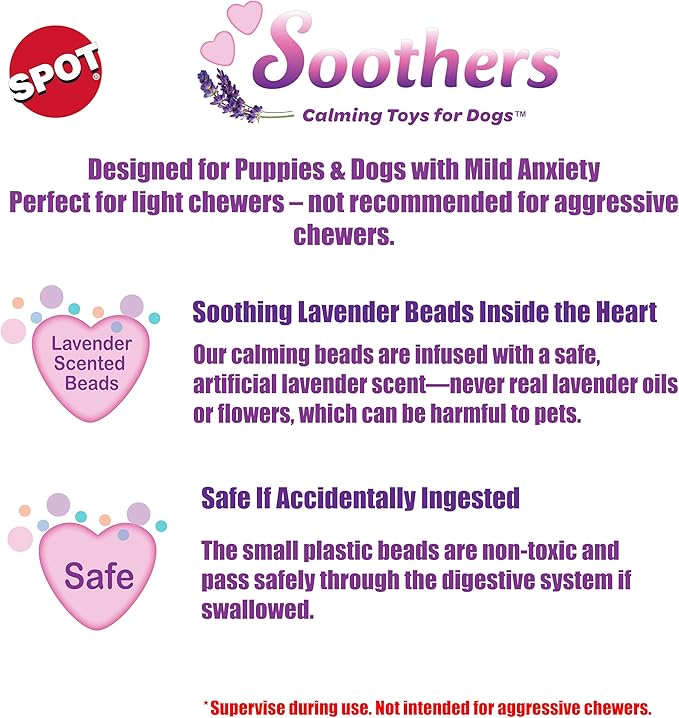 SPOT Soothers Heartbeat Bunny – 12 Inch Calming Plush Toy for Dogs & Puppies – Heartbeat Mechanism, Lavender Scent Beads, and Squeaker – Helps with Anxiety & Crate Training, Assorted Colors