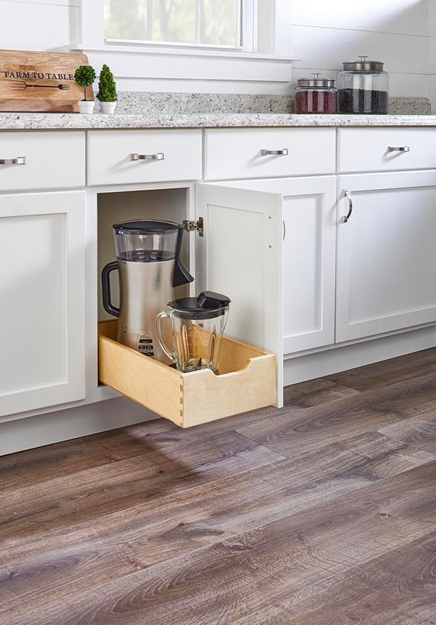 Rev-A-Shelf Standard Pullout Kitchen Cabinet Organizer and Drawer Box with Soft-Close for 15" Base and 11.75" W Cabinet Opening, Wood, 4WDB-12SC-1