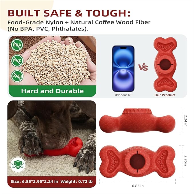 Freeze Bone Dog Toy Interactive Treat Dispensing Chew Toy for Large Aggressive Chewers, Enrichment Puzzle Feeder for Mental Stimulation Reduces Anxiety & Extends Playtime