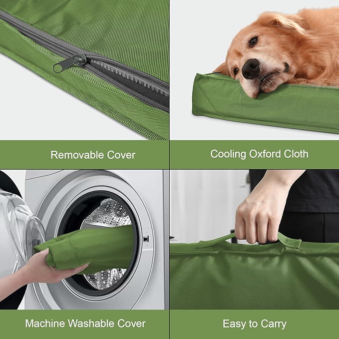 Outdoor Orthopedic Dog Bed for Extra Large Dogs, XL Waterproof Flat Pet Bed 44x32 Inch, Egg Crate Foam with Removable Washable Oxford Cooling Cover, Light Green