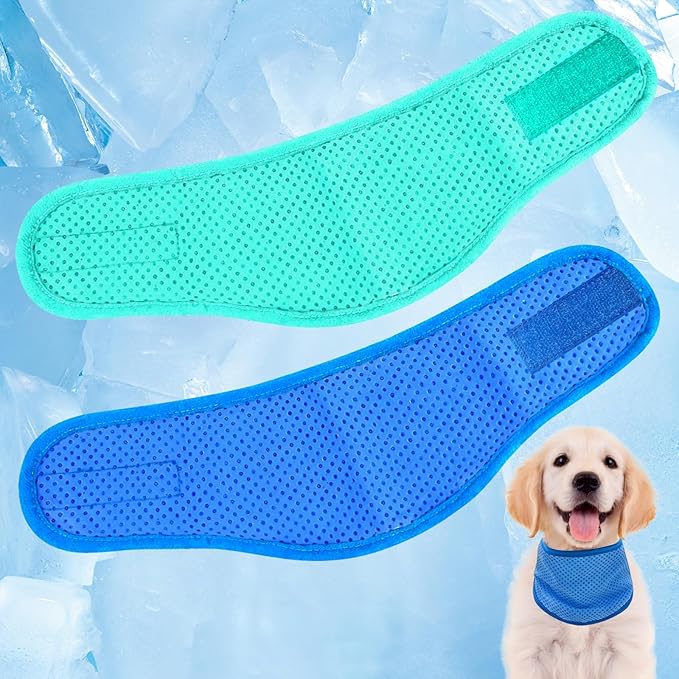 Dog Cooling Bandana – 2 Pack Instant Chill Neck Scarf for Dogs, Summer Cooling Collar for Small Medium Large Pets, Reusable Breathable Nylon Ice Bandana for Outdoor Heat Relief (Blue&Cyan, L)