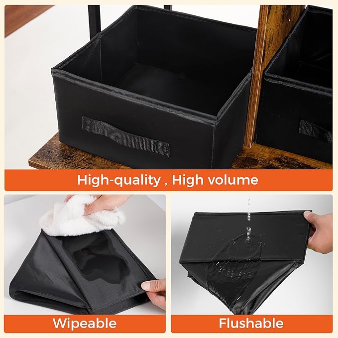 Dwanton Litter Box Enclosure with 2 Storage Shelves and 2 Drawers, 2-in-1 Hidden Cat Litter Box Enclosure Furniture with Shelf, Reversible Entrance, Washable Drawers, 50-Inch, Rustic Brown