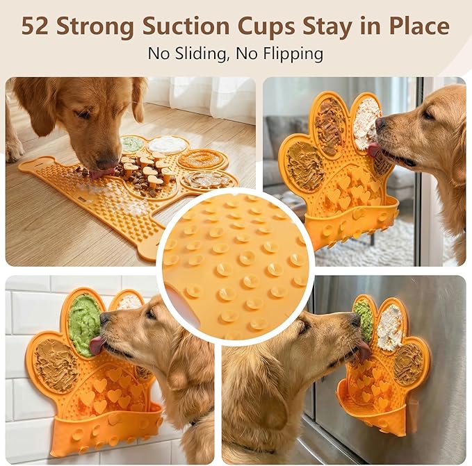 Licking Mat for Dogs & Cats, Slow Feeder Lick Pat, Anxiety Relief Dog Feeding Mat for Butter Yogurt Peanut, Orange
