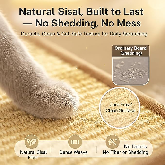 32" Foldable Sisal L Shaped Cat Scratch Pad with Ball Toy, Wooden Cat Scratching Post for Indoor Cats, 180° Angles Cat Scratcher for Indoor Cats, Durable Modern Cat Scratching Board