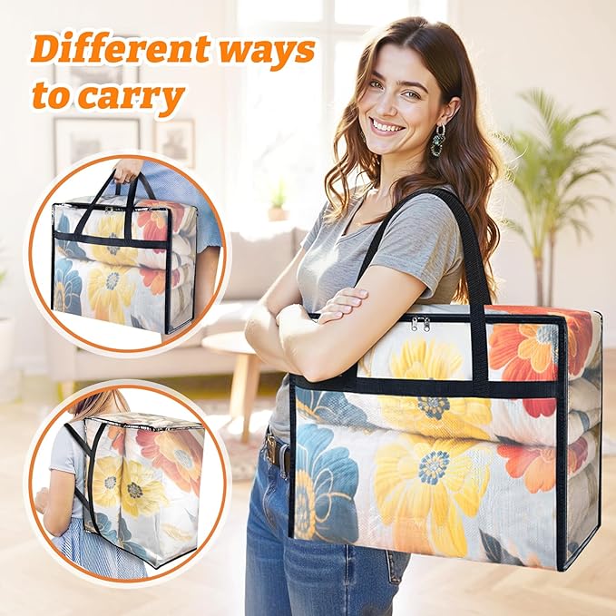 BlissTotes 6 Pack Clear Clothes Storage Bags, Moving Bags, Foldable Blanket Storage Under Bed Storage Containers with Sturdy Zipper and Handle for Clothing, Comforter, Bedding, Sheet (90L)