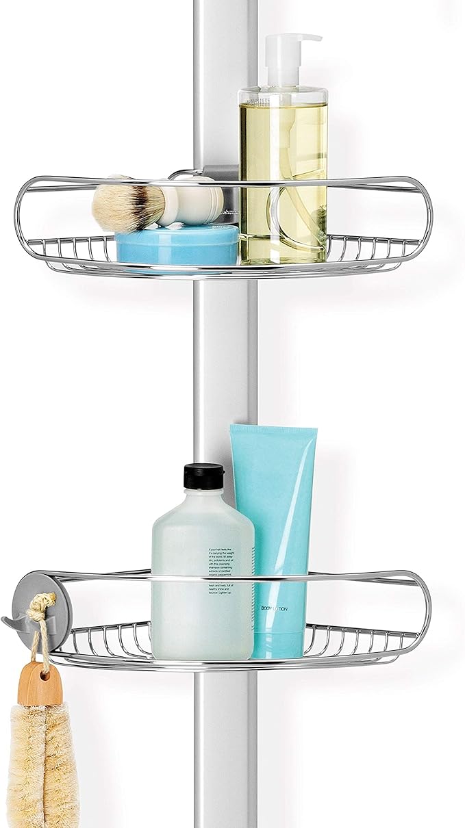 simplehuman 9' Tension Pole Shower Caddy, Stainless Steel and Anodized Aluminum