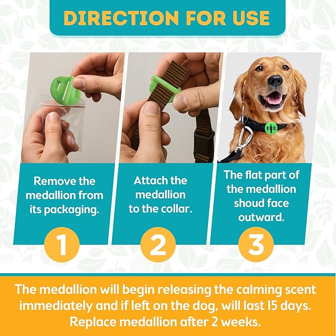Only Natural Pet Just Relax Botanical Calming Collar Medallion for Dogs – Essential Oil Blend with Lavender & Chamomile – Comfort for Indoor Use or Travel – 2 Medallions, 1 Month Supply