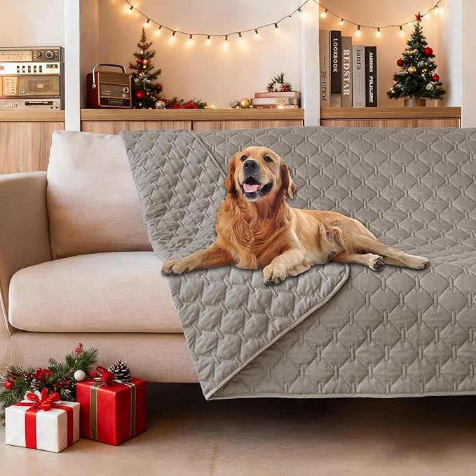 gogobunny 3X Stronger Waterproof Pet Blanket, Scratch Proof Furniture Protector for Dogs Cats, Reversible Cover 52x82 Inch, Dark Stone