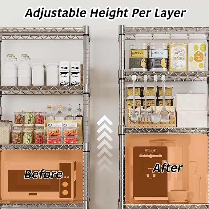 5-Tier Storage Shelves with Wheels and Adjustable Shelf, Heavy Duty Metal Shelving Unit Wire Rack Rolling Storage Shelving for Pantry Kitchen Garage Bedroom, 61" H x 23.6" W x 11.8" D