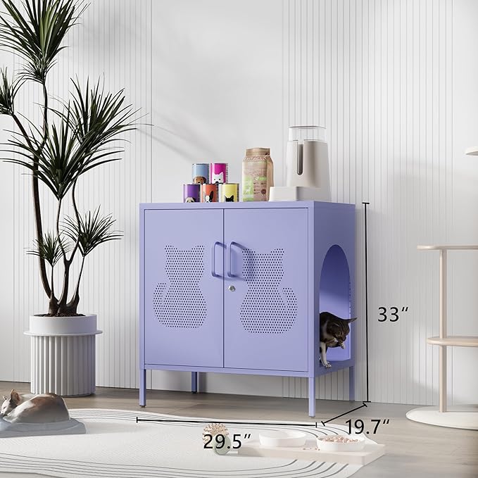 Multifunctional Large Cat House 2 Door Lockable Pet Enclosure Storage Cabinet with Adjustable Shelves Easy to Assemble Indoor Outdoor Storage Cat Food Purple Size: 33" H X 29.5" W X 19.7" D