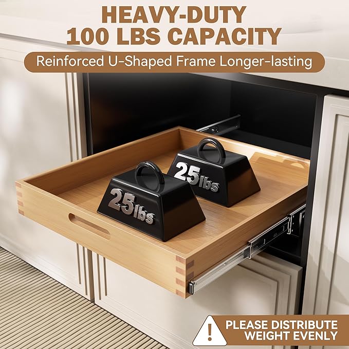 Pull Out Drawers for Cabinets 18"W x 21"D, Heavy-Duty Slide Out Wood Drawer Shelf, Pull Out Cabinet Organizer 100 lbs Capacity, Base Cabinet Organization for Kitchen, Pantry