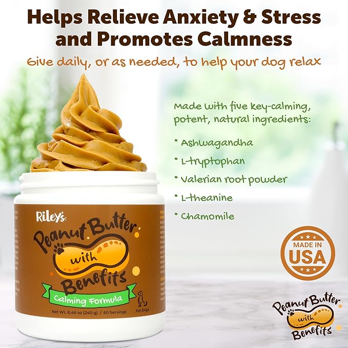 Riley's Calming Peanut Butter for Dogs - Dog-Safe Peanut Butter Calming Aid - Separation Anxiety Relief for Dogs - 8.46 oz