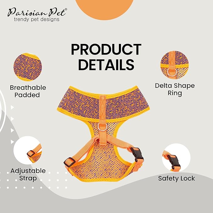 Parisian Pet Soft Padded Orange/Blue Adjustable No Pull Puppy Harness - Cooling Dog Harness for Walking, Running, and Hiking - Small Size XS
